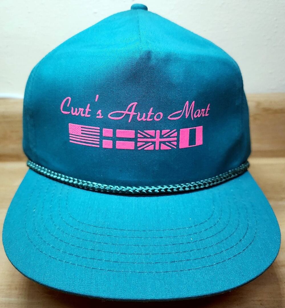 Curt's Auto Mart Hat Men's One Size Adjustable Teal Pink Rope Snapback Cap